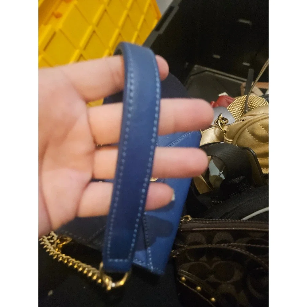 Rebecca Minkoff Blue Leather Studded Envelope Wristlet Wallet Gold Hardware